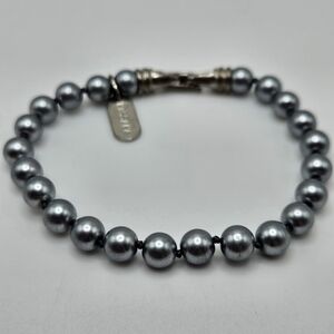 VINTAGE Kissaka Signed Gray Grey Glass Pearl Beaded Bracelet